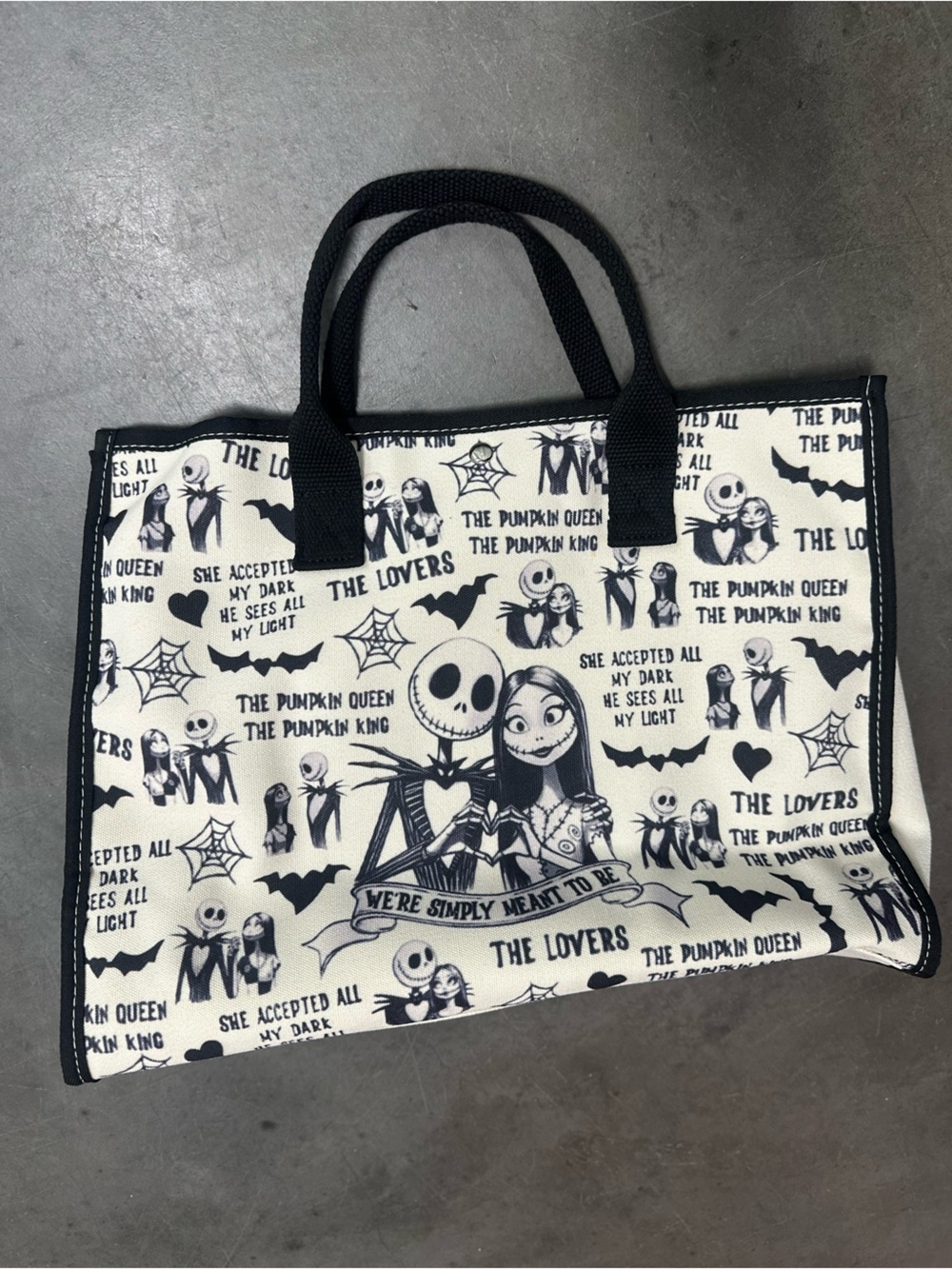 The nightmare before Christmas jack & sally Lovers Black & White Tote Bag - Picture 3 of 4